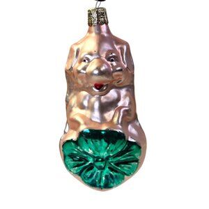 Vintage Ornament Pig Shamrock Blown Glass Czech Republic Lucky St. Pattys Xmas